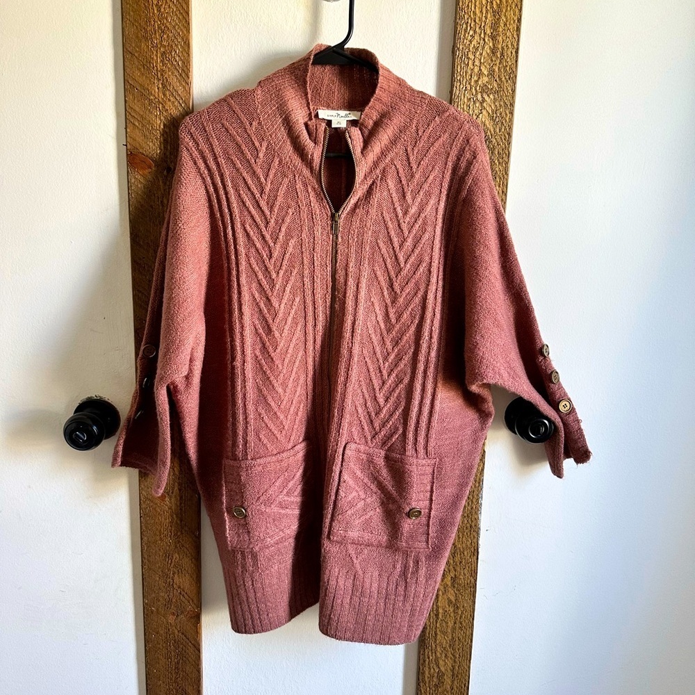 Simply Noelle Brand JCKT222SM Knitted Mauve Women's Zipper Jacket Size XS